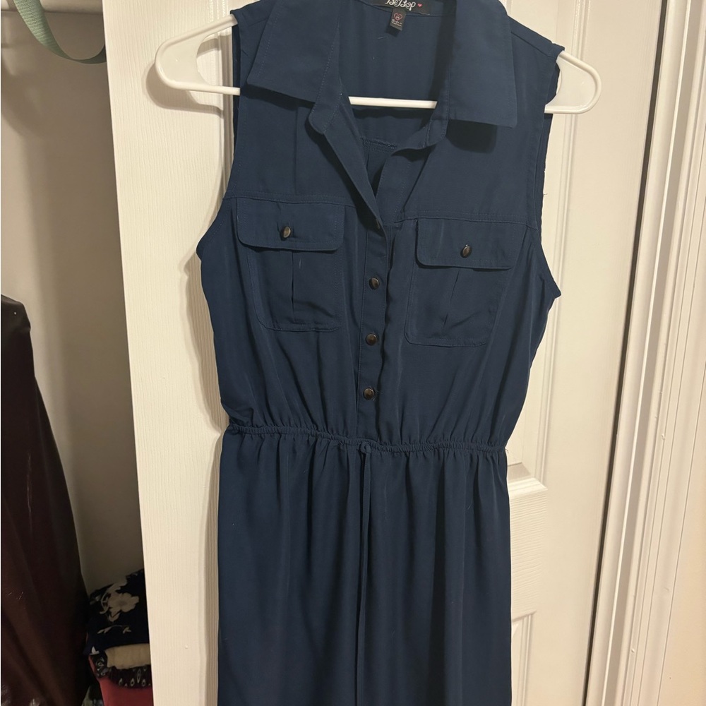 Navy Sleeveless Button-Up Dress